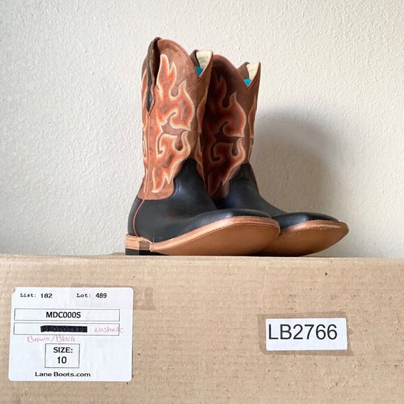 Lane Capitan LUBBOCK Mens Black Cowboy Boots 10 D Western Square Toe Brown Top - Picture 11 of 11